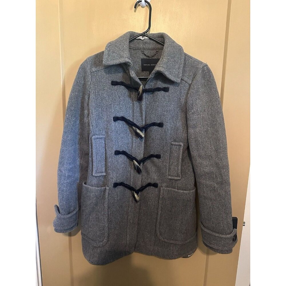 Banana Republic Coat Women's XS Gray Zipper & Toggle Closure Wool Blend